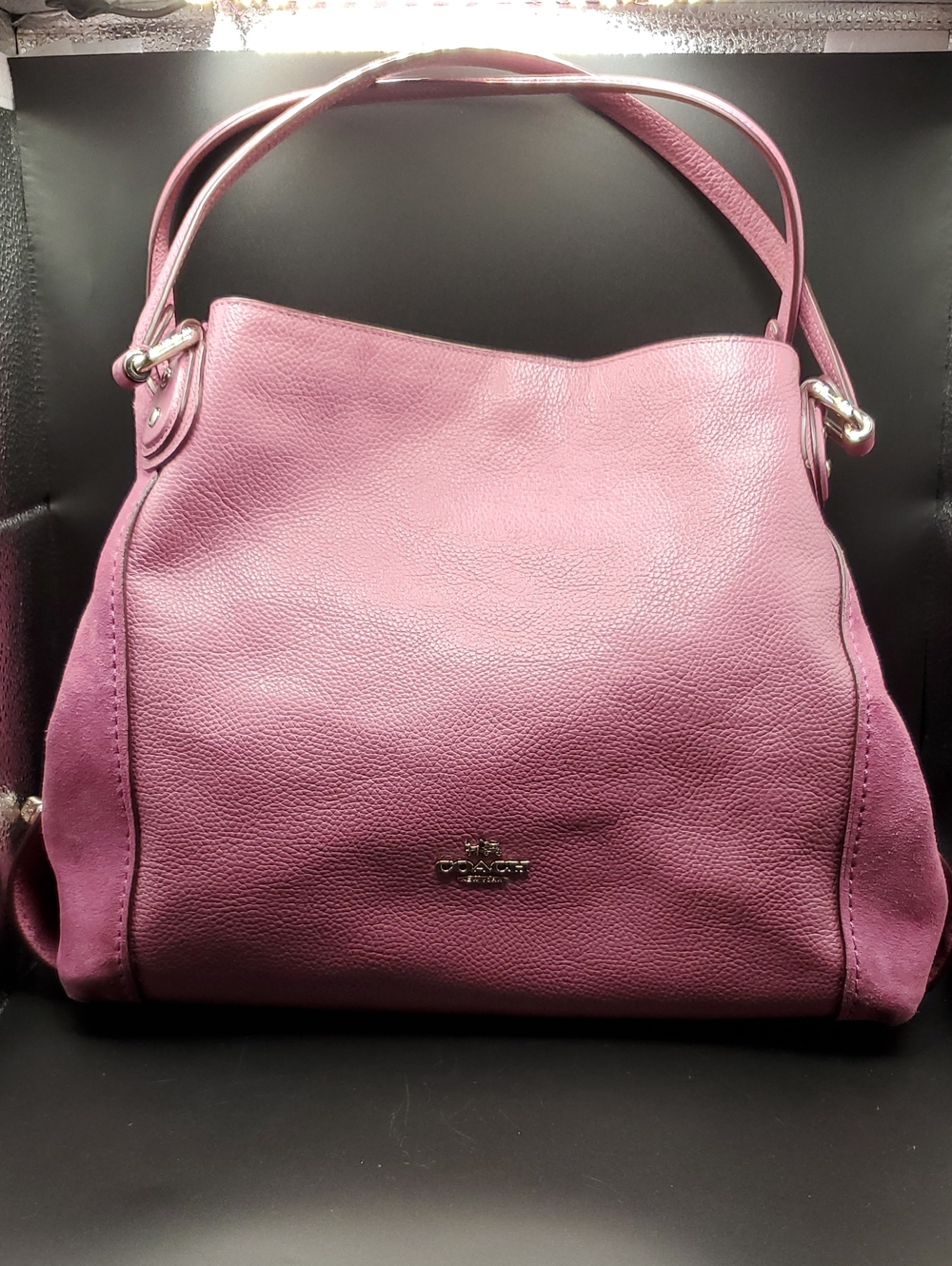 Coach Pink Pebbled Leather Shoulder Bag with Suede Accents